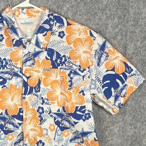 Columbia Trollers Best PFG Shirt XL All Over Hawaiian Fishing Print Vented